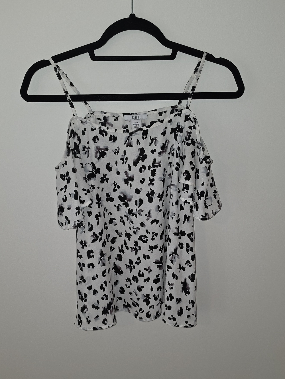 Bari III White Black Floral Cold-Shoulder Cami Top